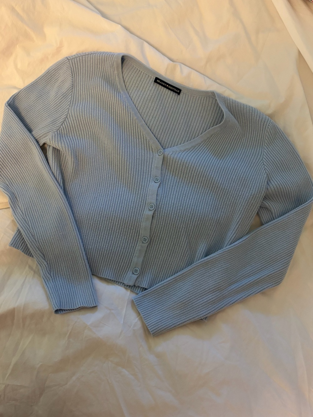 Brandy Melville Light Blue Ribbed Button-Up Cardigan